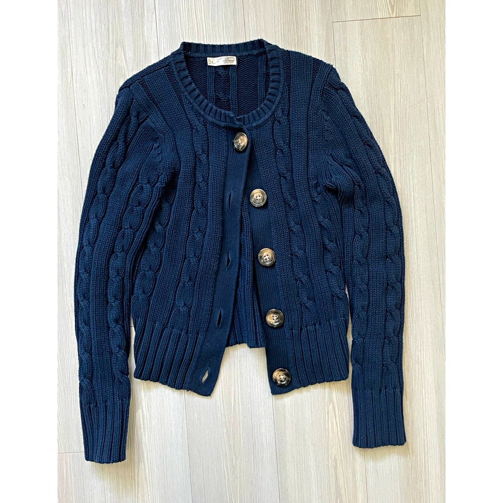 Old Navy Wmns VTG Navy Chunky Cable-Knit Crew Neck Button Front Cardigan Sz M